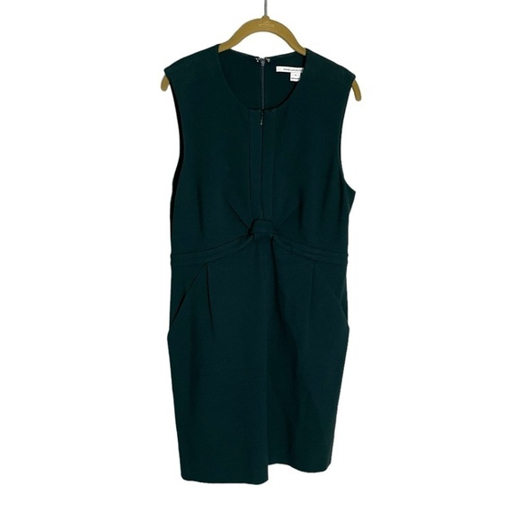 Diane Von Furstenberg Emerald Green Twist Structured Sleeveless Dress 12 - Picture 1 of 5